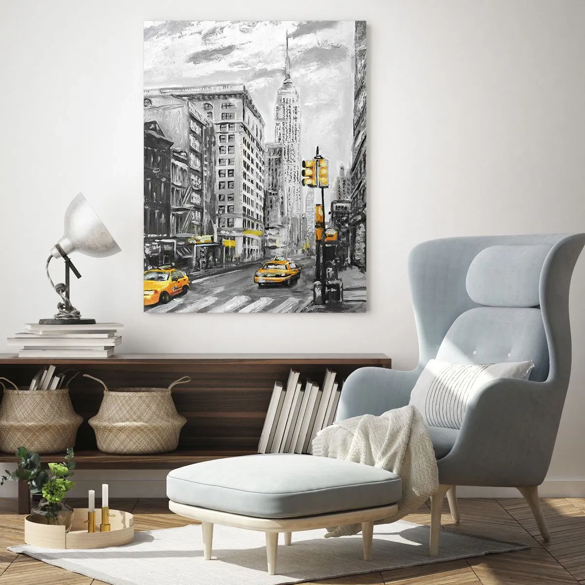 Impression sur verre - Image sur verre - Rue de New York aux accents jaunes - 80x120cm - Une histoire new-yorkaise - Décoration murale moderne pour le salon et la chambre ARTTOR