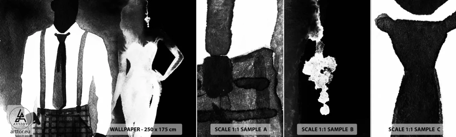 Échantillon de Papier Peint Autocollant Deluxe Sticker - Ambiance noire - Abstraction, Femme et Homme, Mode - 100x30 cm