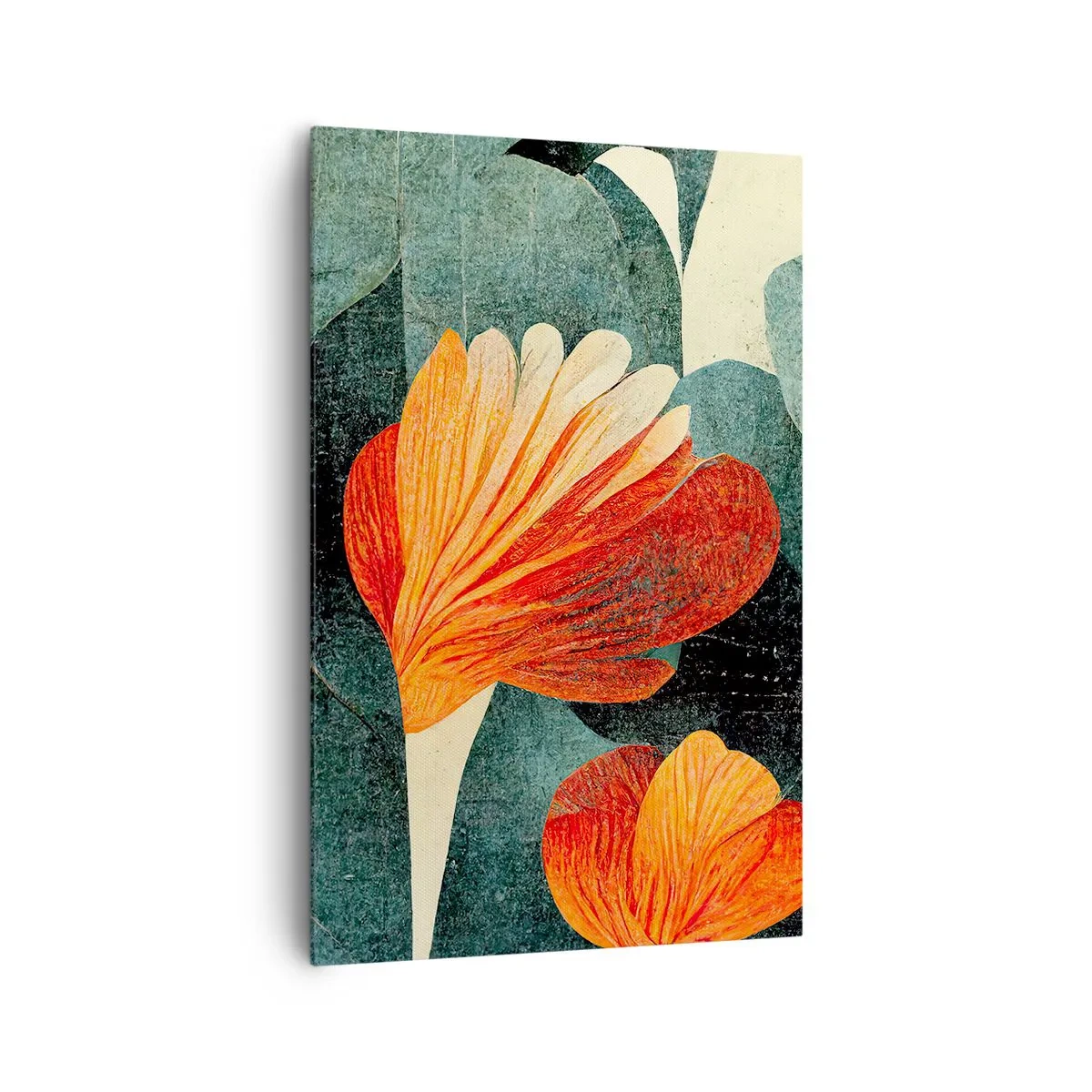 Impression sur toile - Image sur toile - Fleurs aux tons intenses d'orange et de vert - 80x120cm - La chaleur des tropiques et la fraîcheur de la verdure - Décoration murale moderne pour le salon et la chambre ARTTOR