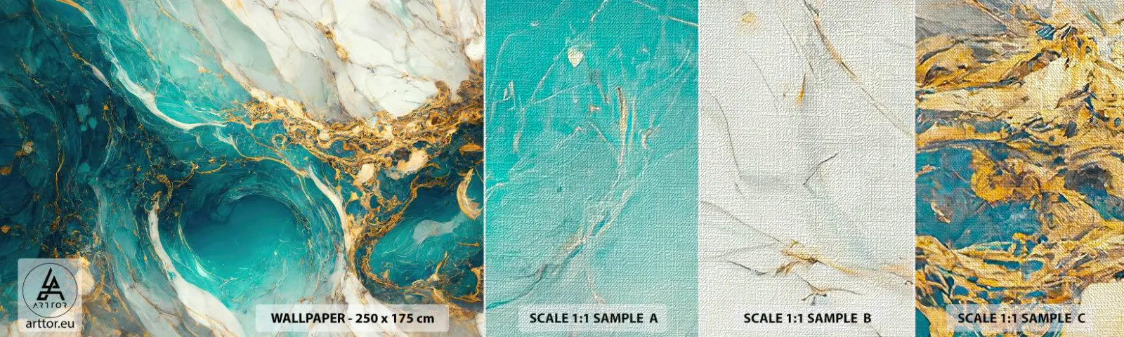 Échantillon de Papier Peint Premium Canvas - Composition en veines d'or - Abstraction, Marbre, Pierre - 100x30 cm