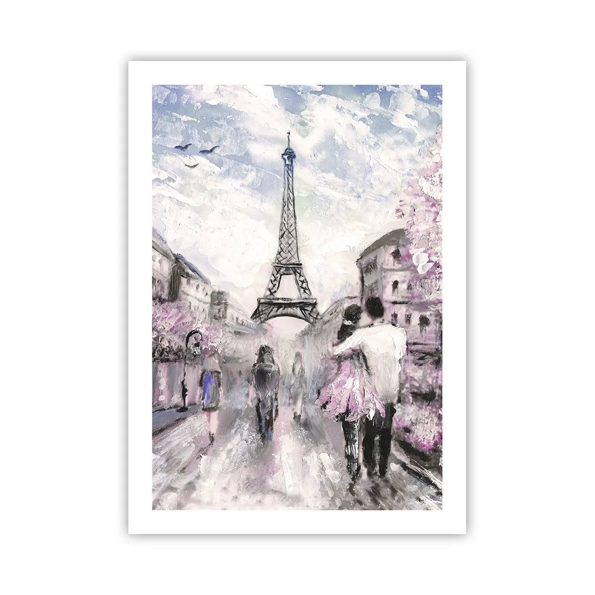 Affiche - Poster - Une scène romantique à Paris avec la Tour Eiffel en arrière-plan - 50x70cm - Comment tomber amoureu, il faut juste... - Décoration murale moderne pour le salon et la chambre ARTTOR
