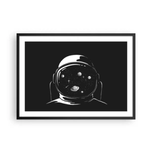 Affiche dans un cadre noir - Poster - Un casque d'astronaute minimaliste avec vue sur l'espace - 70x50cm - Sympa la vue - Décoration murale moderne pour le salon et la chambre ARTTOR