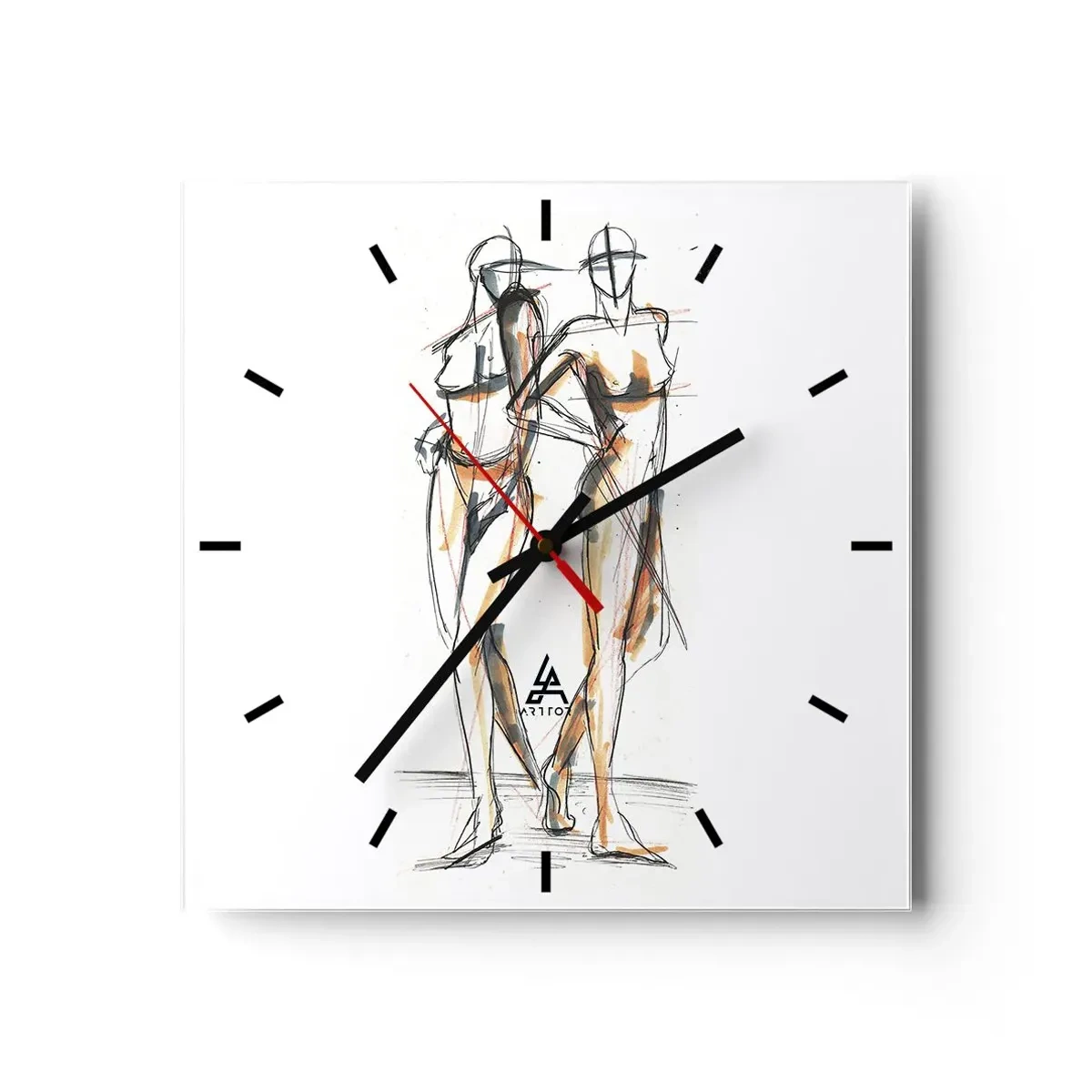 Horloge murale - Pendule murale - Croquis artistique de deux silhouettes sur fond blanc - 30x30cm - Étude de la grâce - Décoration murale moderne pour le salon et la chambre ARTTOR