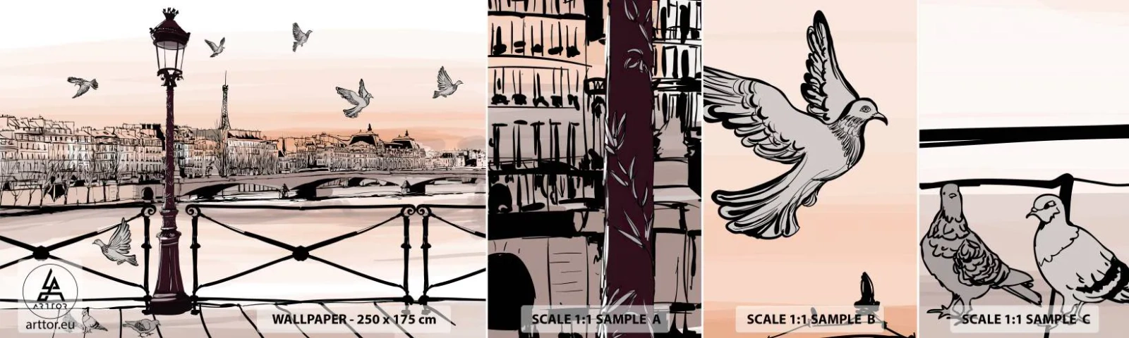 Échantillon de Papier Peint Autocollant Deluxe Sticker - Sur les toits de Paris - Architecture, Ville, Paris - 100x30 cm