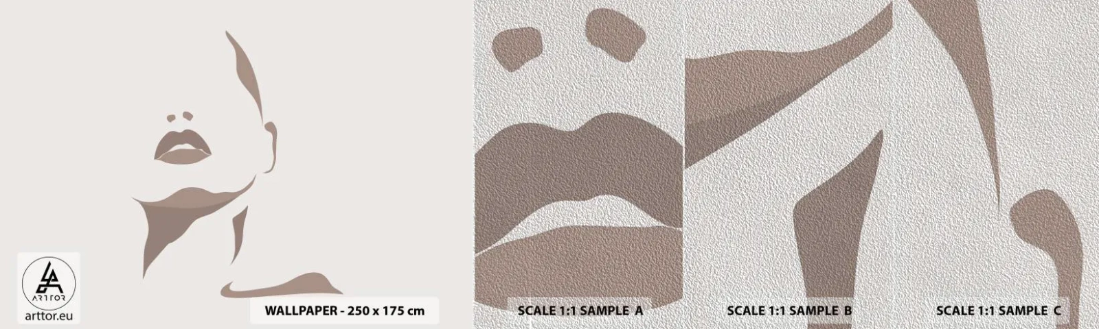 Échantillon de Papier Peint Premium Sand - Fait de lumière et d'ombre - Visage de femme, Femme, Morceau - 100x30 cm