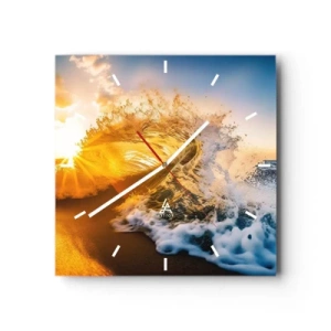 Horloge murale - Pendule murale - Une vague dorée sur fond de soleil couchant - 30x30cm - S'amuser dans le sable - Décoration murale moderne pour le salon et la chambre ARTTOR