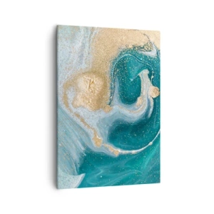 Impression sur toile - Image sur toile - Tourbillon abstrait dans les tons turquoise et or - 50x70cm - Tourbillon d'or et de turquoise - Décoration murale moderne pour le salon et la chambre ARTTOR