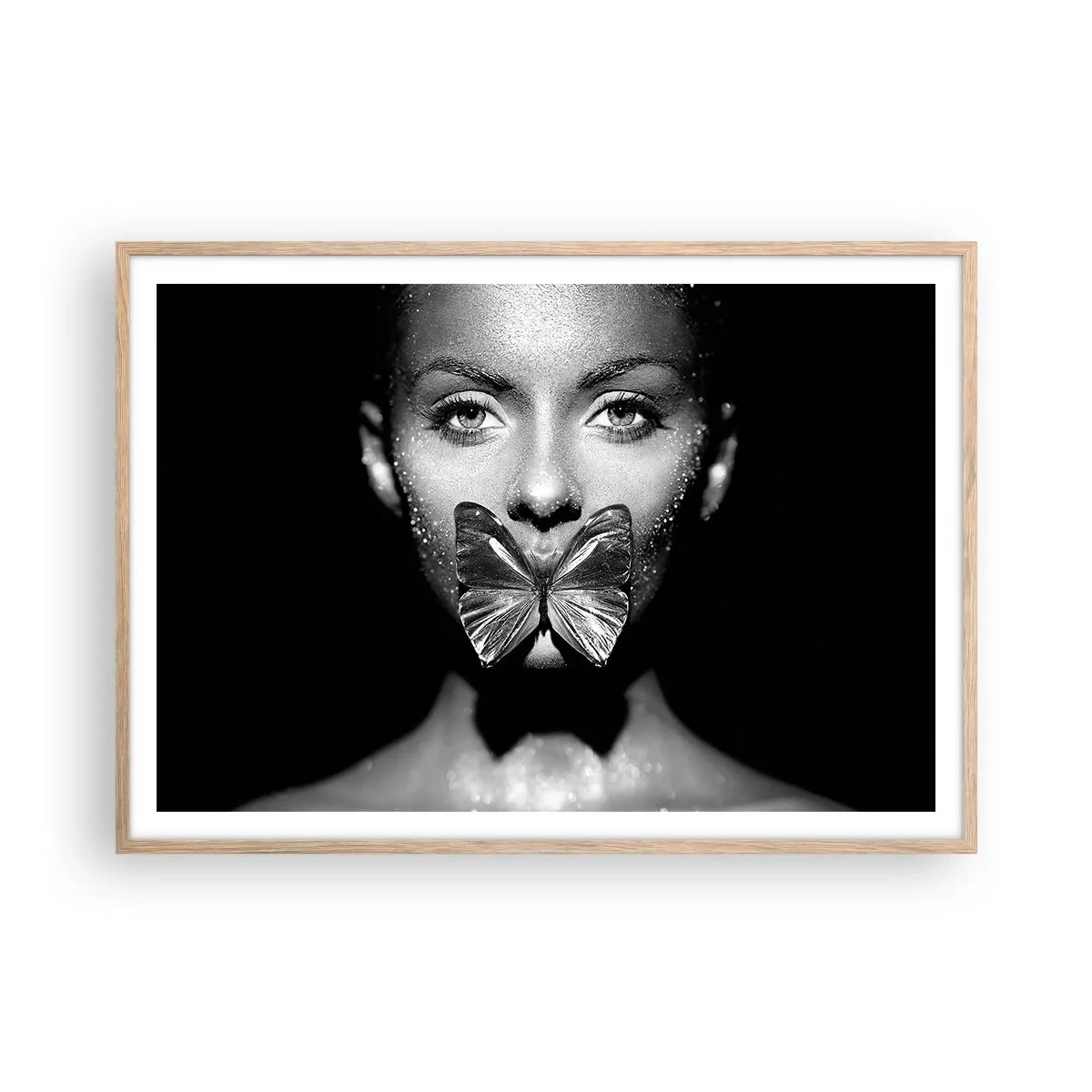 Affiche dans un chêne clair - Poster - Baiser papillon - 100x70 cm