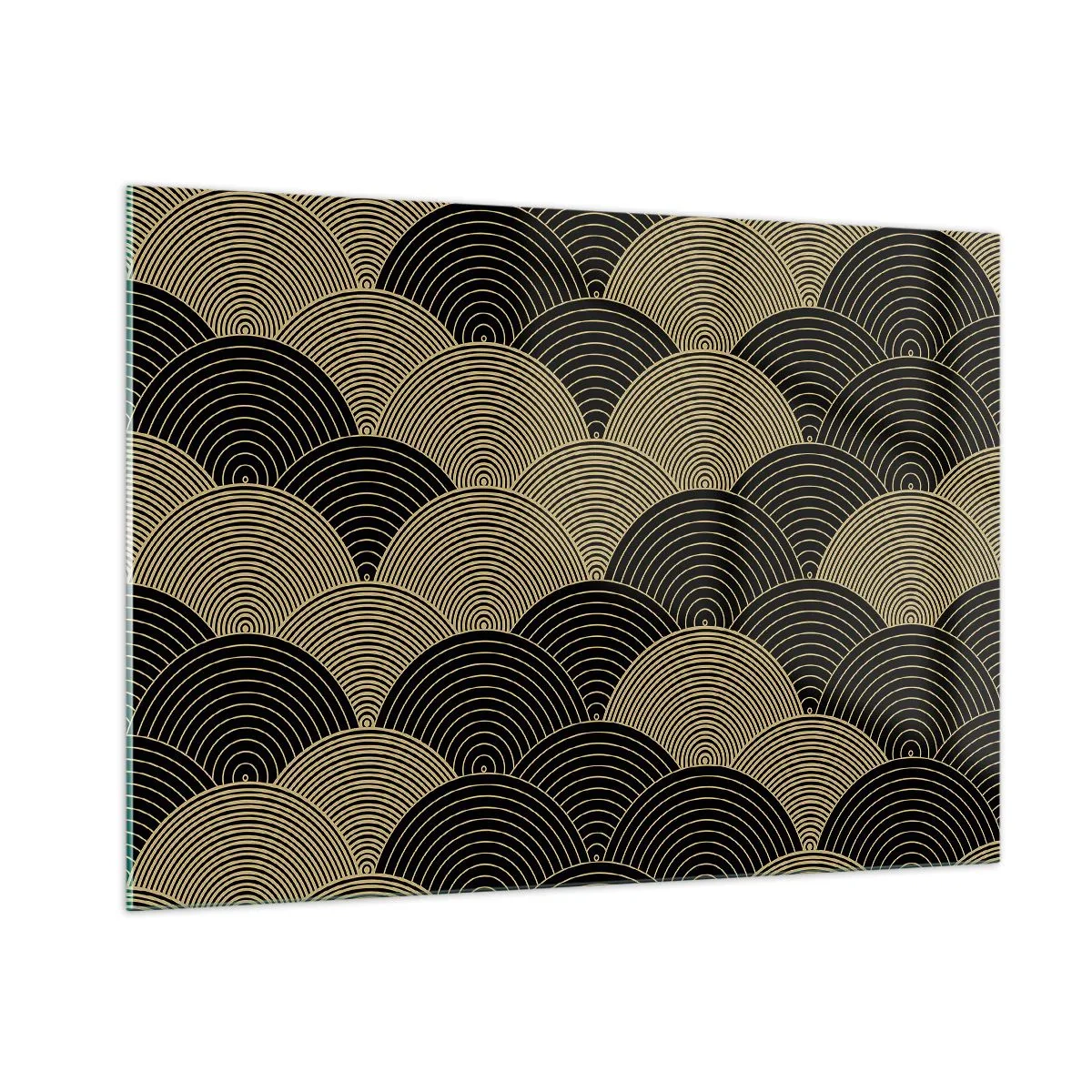 Impression sur verre - Image sur verre - Demi-cercles dorés selon un motif japonais régulier - 100x70cm - Unité dans la multiplicité - Décoration murale moderne pour le salon et la chambre ARTTOR