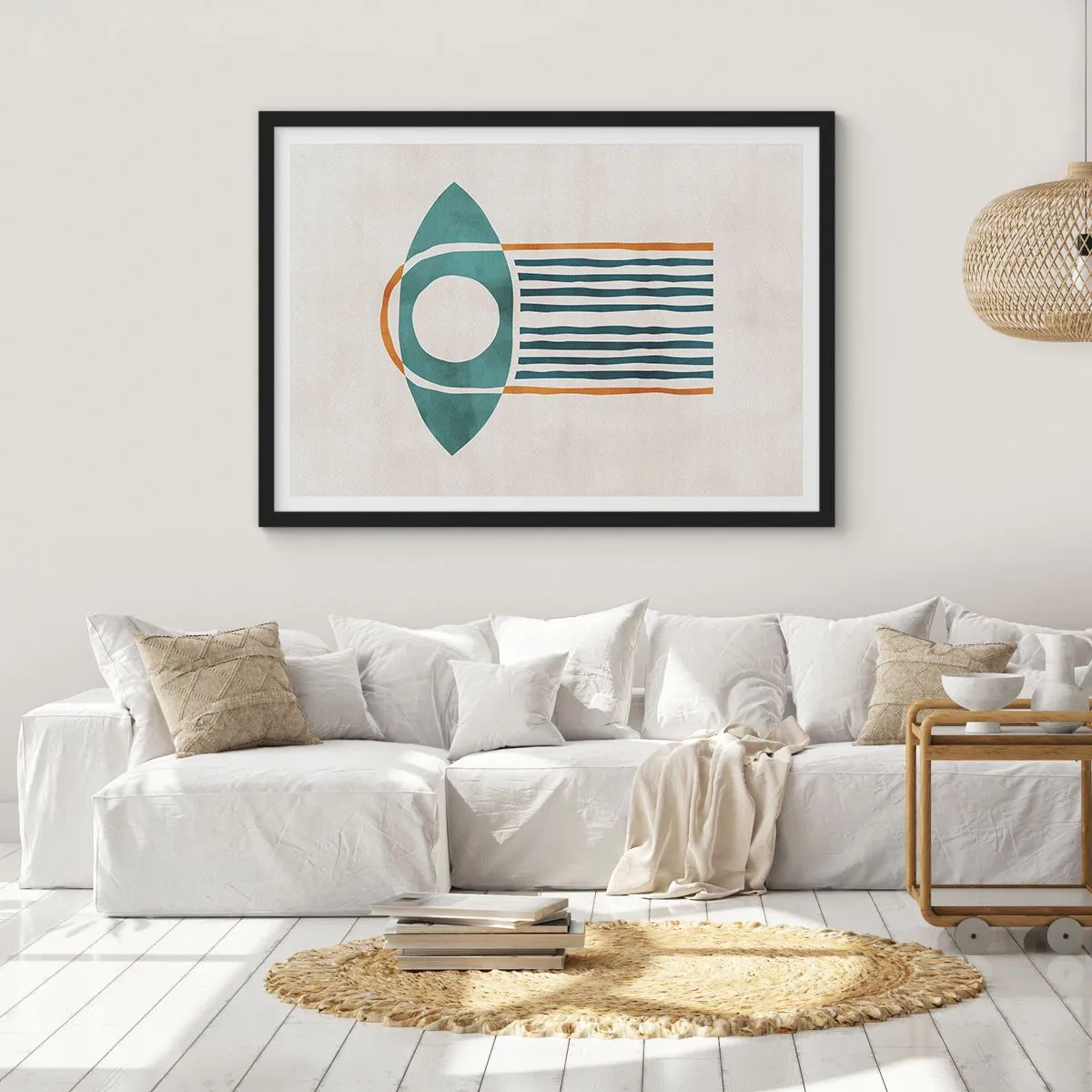 Affiche dans un cadre noir - Poster - Motif géométrique dans les tons de vert et d'orange - 70x50cm - Signes et rituels - Décoration murale moderne pour le salon et la chambre ARTTOR