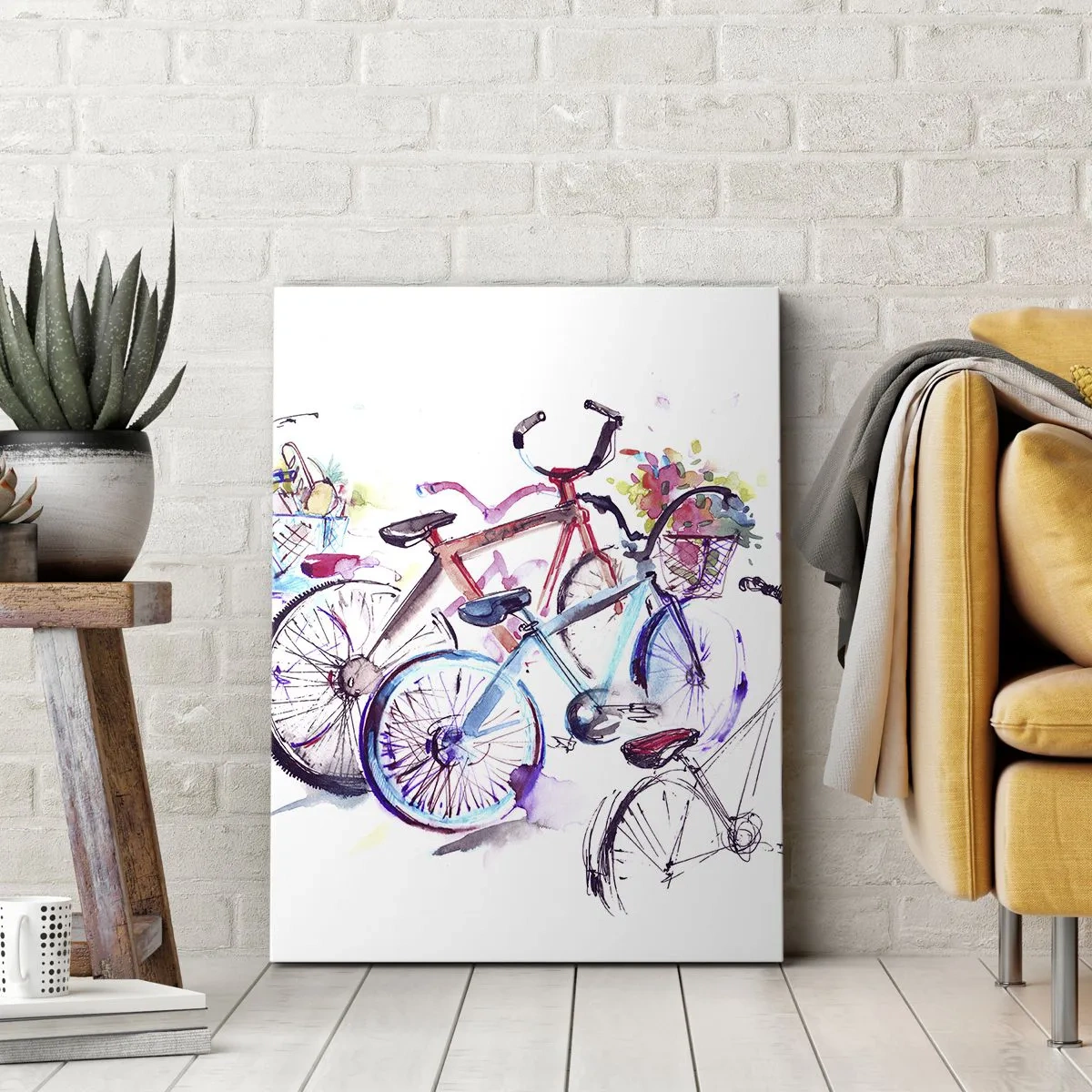 Impression sur toile - Image sur toile - Vélos colorés dans un style aquarelle artistique - 70x100cm - Congrès du club Antymoto - Décoration murale moderne pour le salon et la chambre ARTTOR