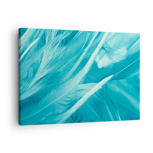 Impression sur toile - Image sur toile - Gros plan de délicates plumes turquoises - 70x50cm - Se noyer dans les plumes - Décoration murale moderne pour le salon et la chambre ARTTOR