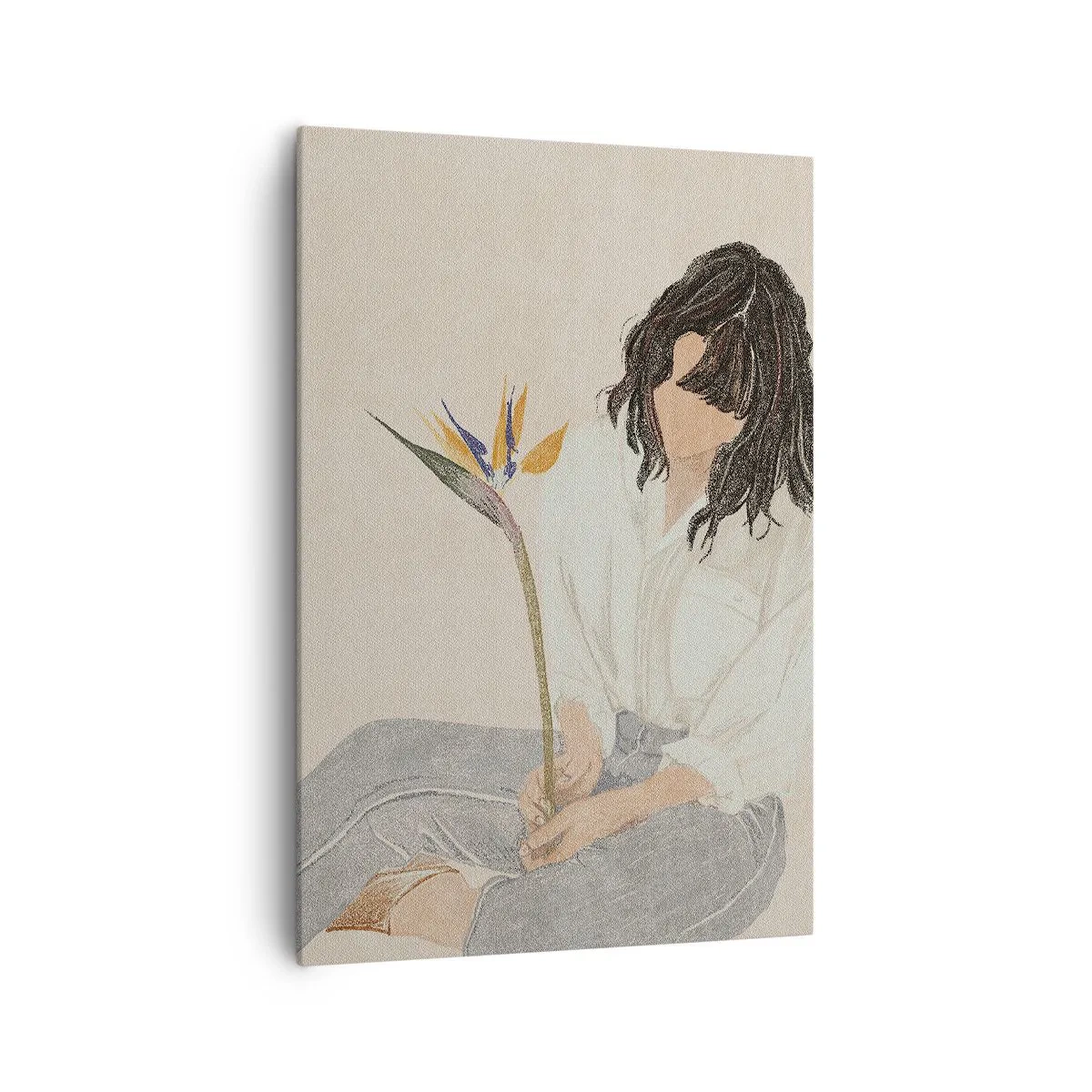 Impression sur toile - Image sur toile - Portrait avec une fleur exotique - 70x100 cm