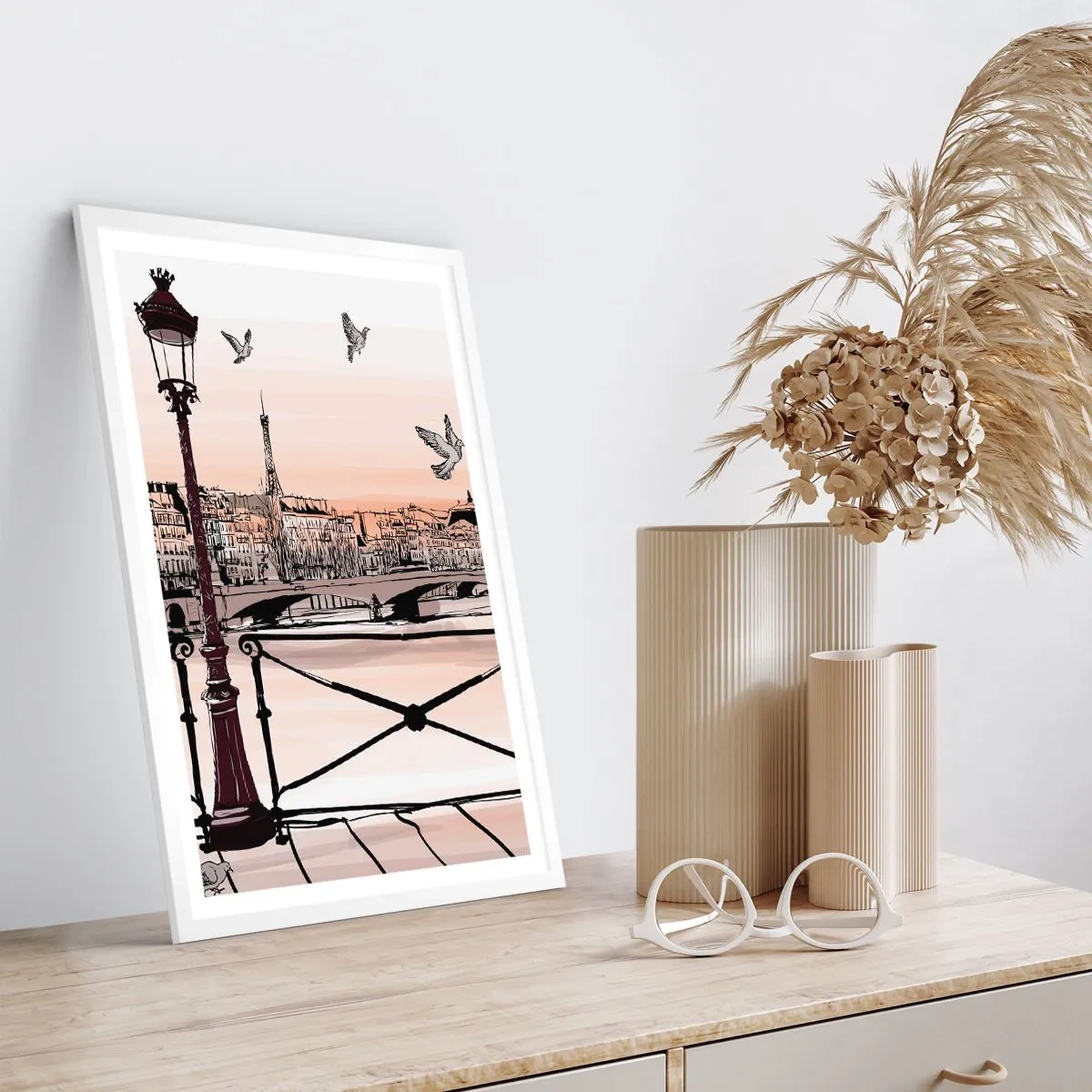 Affiche dans un cadre blanc - Poster - Sur les toits de Paris - 50x70 cm