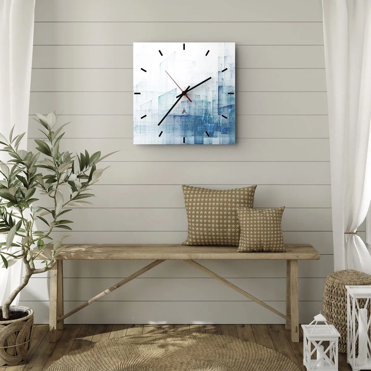 Horloge murale - Pendule murale - Formes géométriques abstraites dans des tons de bleu - 30x30cm - Comment l’espace s’est formé - Décoration murale moderne pour le salon et la chambre ARTTOR