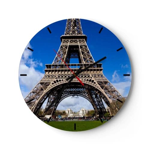 Horloge murale - Pendule murale - La Tour Eiffel contre un ciel bleu - 30x30cm - Tout Paris à ses pieds - Décoration murale moderne pour le salon, la cuisine et la chambre ARTTOR