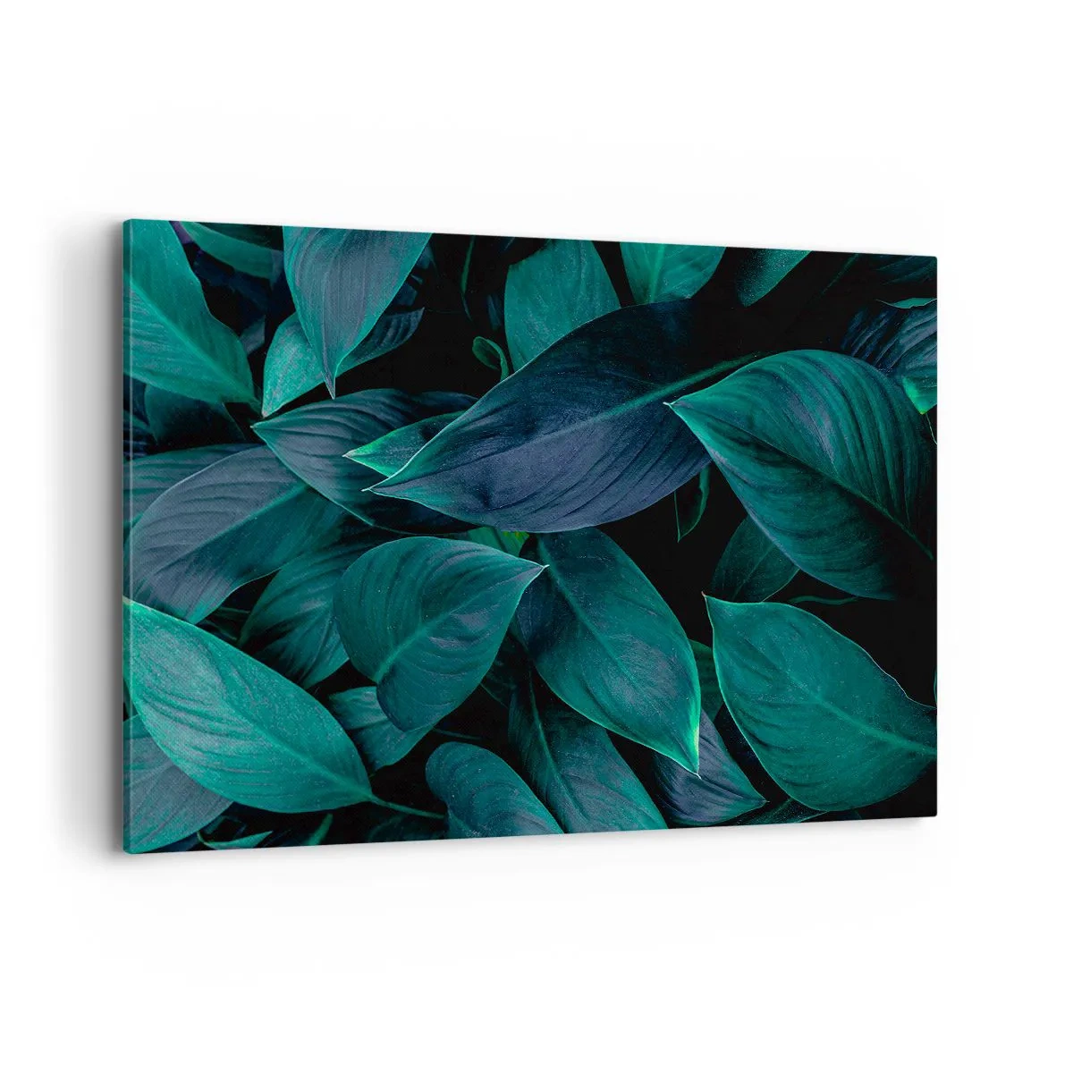Impression sur toile - Image sur toile - Gros plan de feuilles vertes sur fond sombre - 120x80cm - le vert lui-même - Décoration murale moderne pour le salon et la chambre ARTTOR