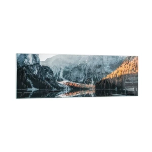 Impression sur verre - Image sur verre - Un paysage de montagne se reflétant dans la surface calme d'un lac - 160x50cm - Reflet de paysage - Décoration murale moderne pour le salon et la chambre ARTTOR