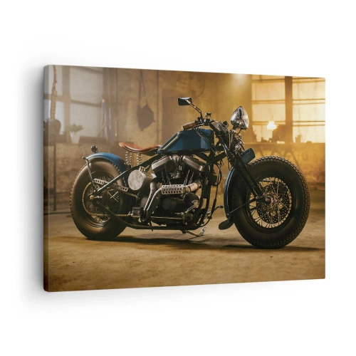 Impression sur toile - Image sur toile - Une moto élégante dans un intérieur industriel avec un éclairage chaleureux - 70x50cm - Je peux tout - Décoration murale moderne pour le salon et la chambre ARTTOR