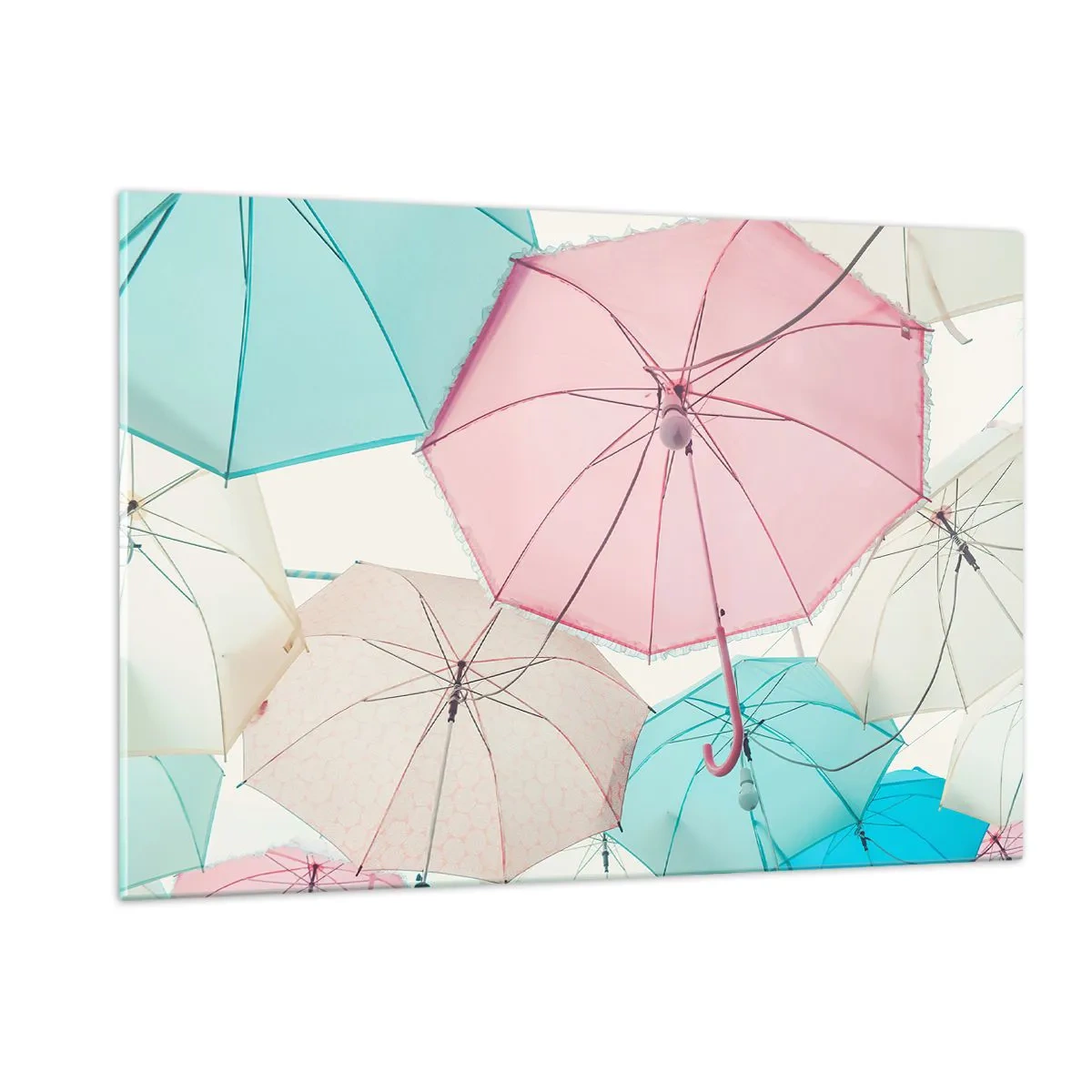 Impression sur verre - Image sur verre - Des parapluies colorés flottant dans l'air - 120x80cm - Parfois le soleil, parfois la pluie - Décoration murale moderne pour le salon et la chambre ARTTOR