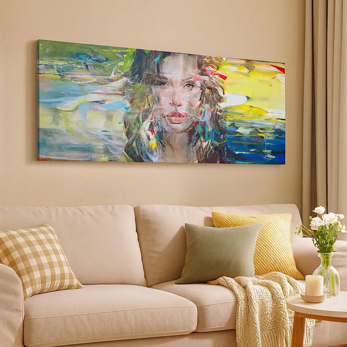 Impression sur toile - Image sur toile - Derrière l'air, un rideau - 100x40 cm