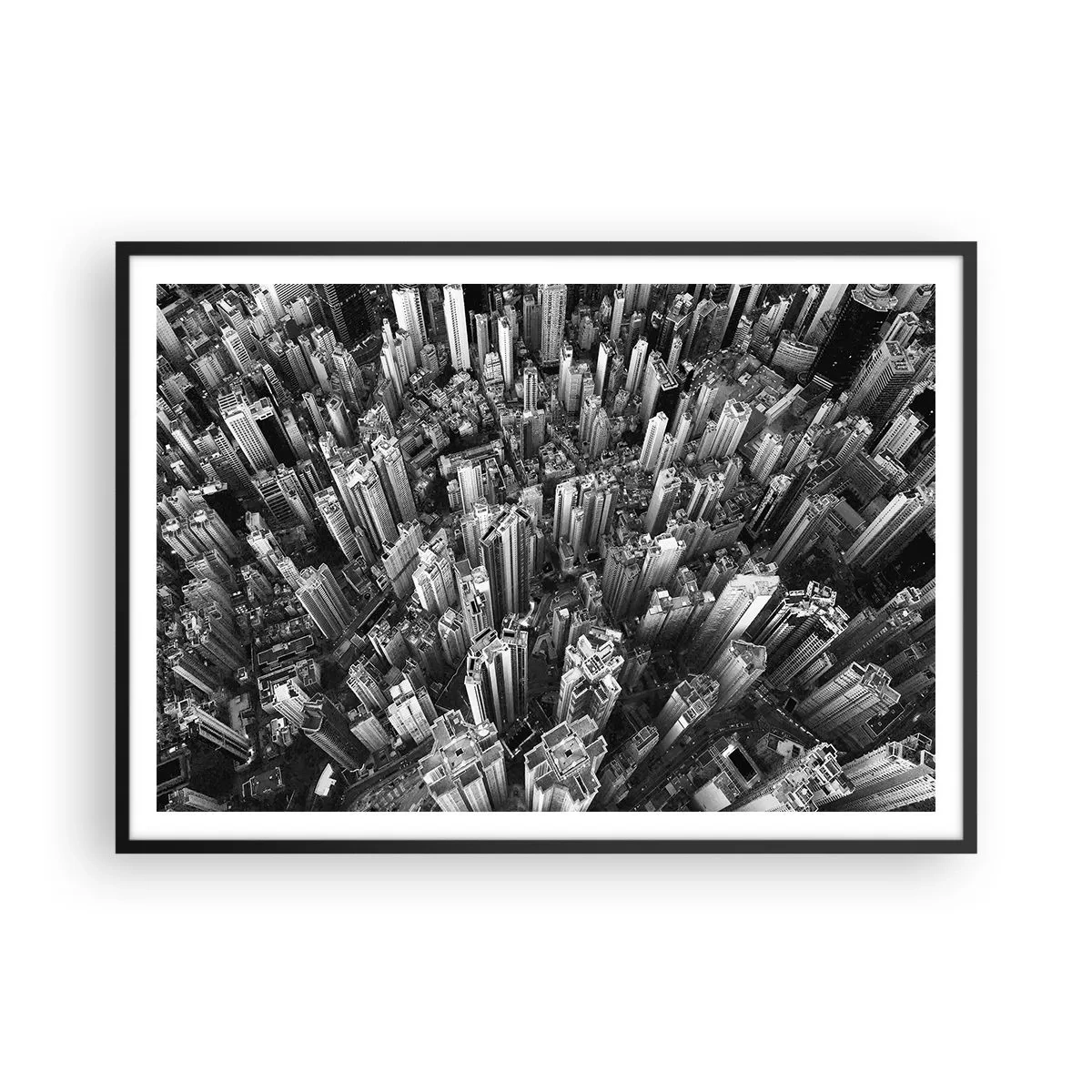 Affiche dans un cadre noir - Poster - Vue aérienne de la ville en noir et blanc - 100x70cm - Toujours de plus en plus haut - Décoration murale moderne pour le salon et la chambre ARTTOR