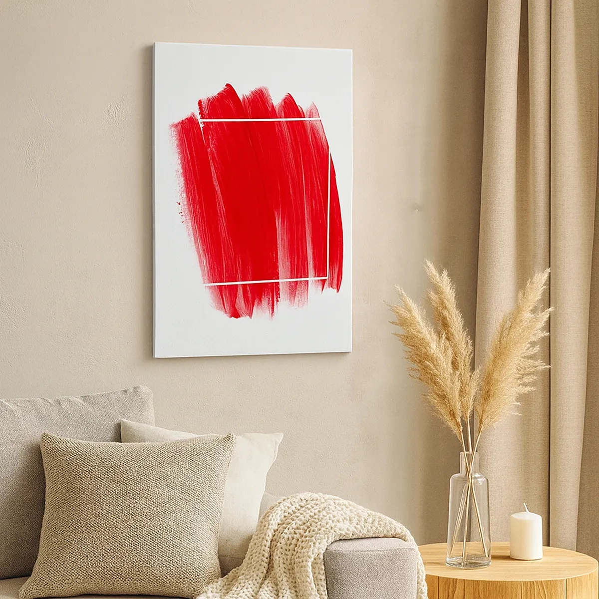 Impression sur toile - Image sur toile - Coup de pinceau rouge avec bordure blanche - 50x70cm - En dehors du cadre - Décoration murale moderne pour le salon et la chambre ARTTOR
