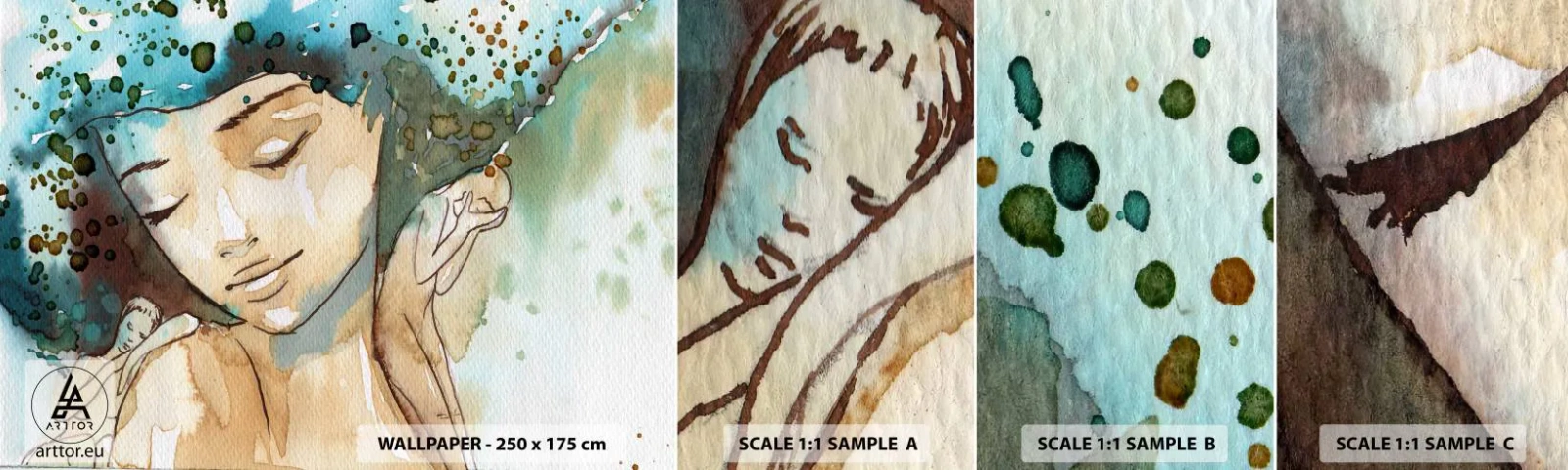 Échantillon De Papier Peint Standard Eco - Lady in blue - Abstraction, Femme, Visage de femme - 100x30 cm