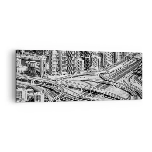 Impression sur toile - Image sur toile - Une vue plongeante sur Dubaï - 140x50cm - Dubaï - la ville impossible - Décoration murale moderne pour le salon et la chambre ARTTOR