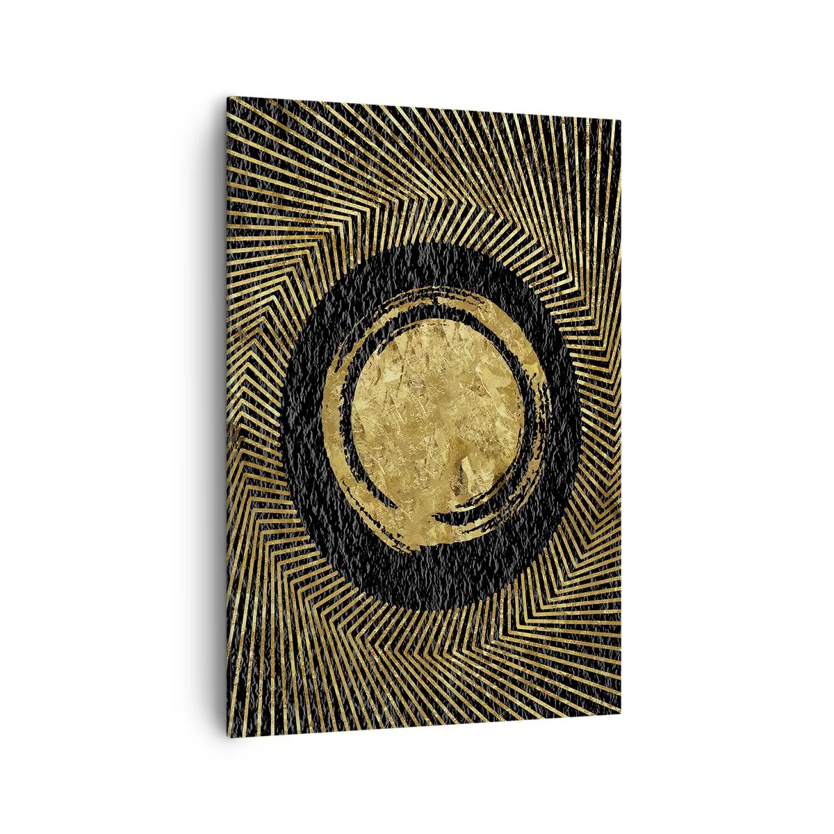 Impression sur toile - Image sur toile - Composition géométrique en noir et or avec des rayons - 70x100cm - Composition glamour - Décoration murale moderne pour le salon et la chambre ARTTOR
