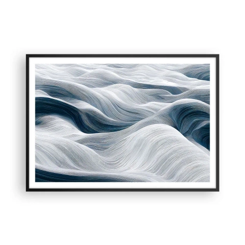 Affiche dans un cadre noir - Poster - Lignes ondulées dans des tons de bleu et de blanc - 100x70cm - Vagues blanches et bleues - Décoration murale moderne pour le salon et la chambre ARTTOR