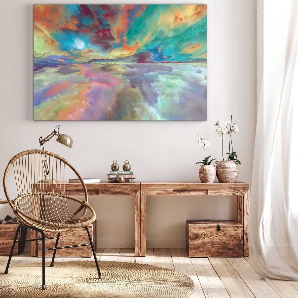 Impression sur toile - Image sur toile - Paysage de nuages colorés dans un style abstrait - 100x70cm - Deux paradis - Décoration murale moderne pour le salon et la chambre ARTTOR