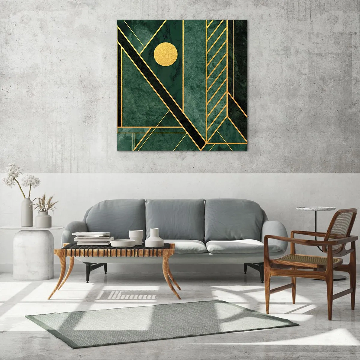 Impression sur verre - Image sur verre - Dynamique or et azur - 60x60 cm