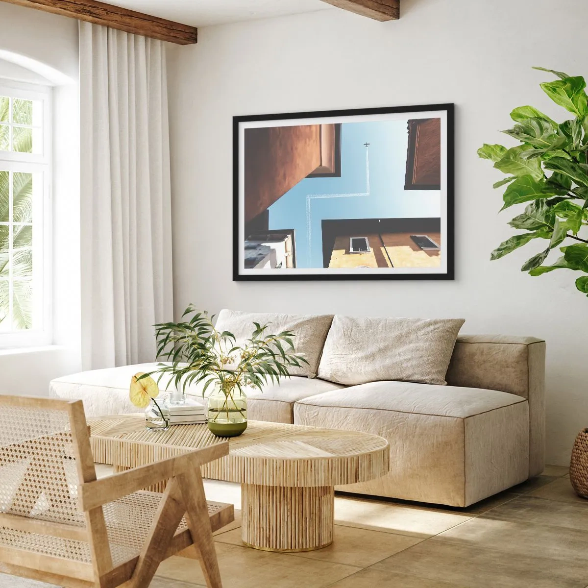 Affiche dans un cadre noir - Poster - Au-dessus du labyrinthe de la ville - 50x40 cm