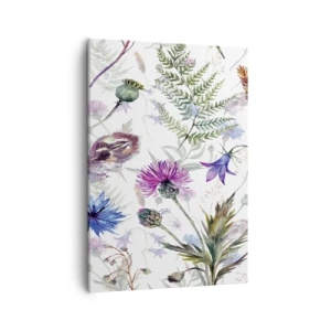 Impression sur toile - Image sur toile - Fleurs et herbes à l'aquarelle sur fond blanc dans le style herbier - 50x70cm - Herbier polonais - Décoration murale moderne pour le salon et la chambre ARTTOR