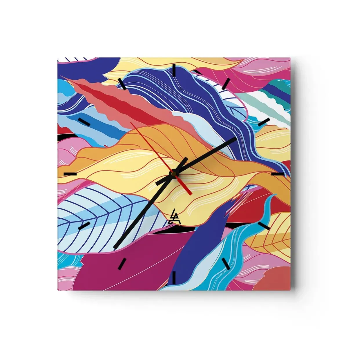 Horloge murale - Pendule murale - Des feuilles aux couleurs vives créent une composition dynamique - 30x30cm - Un désordre coloré - Décoration murale moderne pour le salon et la chambre ARTTOR