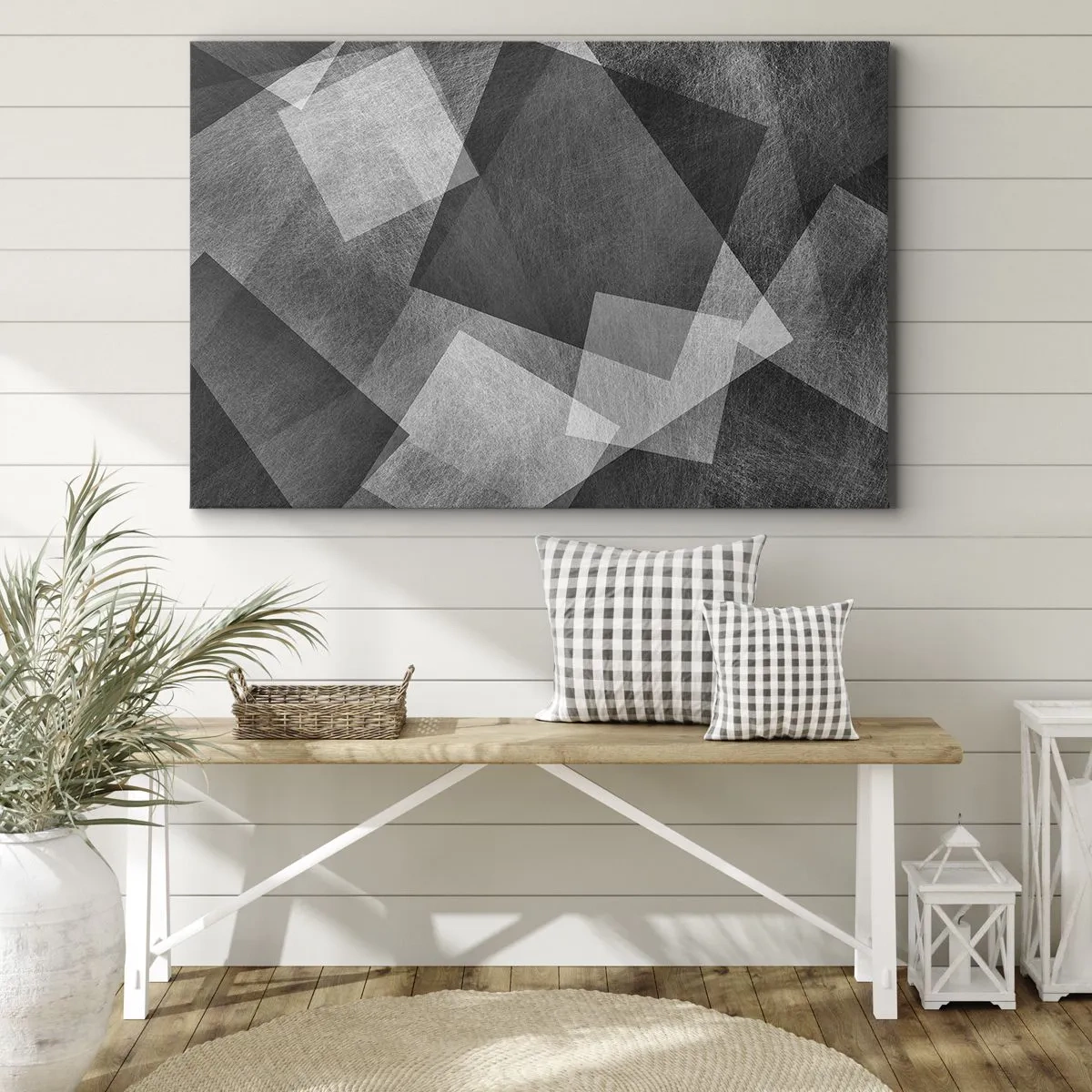 Impression sur toile - Image sur toile - Abstraction en noir et blanc avec des formes géométriques - 70x50cm - Le symbole éternel de durabilité et d'ordre - Décoration murale moderne pour le salon et la chambre ARTTOR