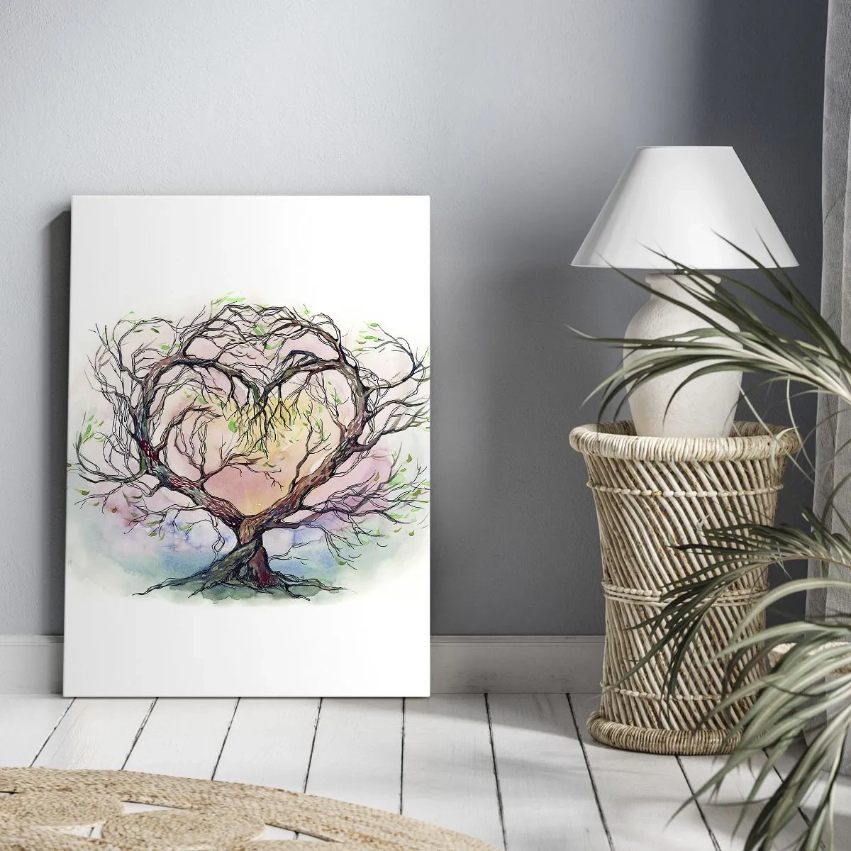 Impression sur toile - Image sur toile - Un arbre en forme de cœur sur un fond de couleurs pastel délicates - 80x120cm - Ensemble contre les tempêtes - Décoration murale moderne pour le salon et la chambre ARTTOR