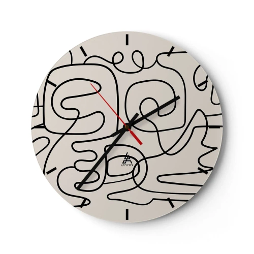 Horloge murale - Pendule murale - Lignes noires abstraites sur fond clair dans un style moderne - 30x30cm - Suivez les indices - Décoration murale moderne pour le salon, la cuisine et la chambre ARTTOR