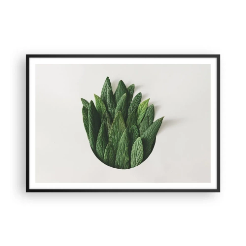 Affiche dans un cadre noir - Poster - Une composition de feuilles vertes sur un fond clair - 100x70cm - Curiosité sans retenue - Décoration murale moderne pour le salon et la chambre ARTTOR
