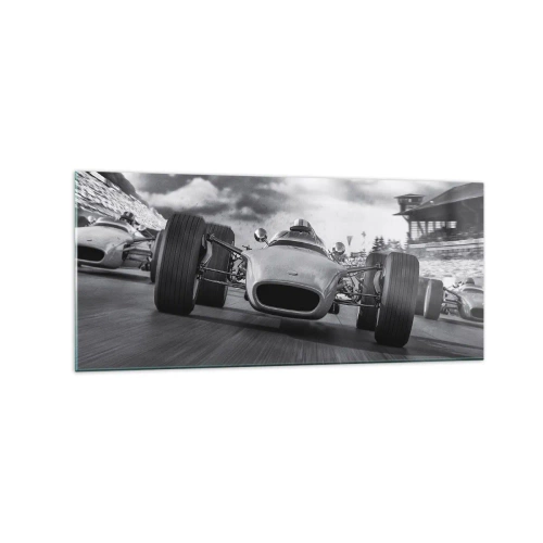 Impression sur verre - Image sur verre - Course de voitures classiques en mouvement - 120x50cm - Puissance! - Décoration murale moderne pour le salon et la chambre ARTTOR