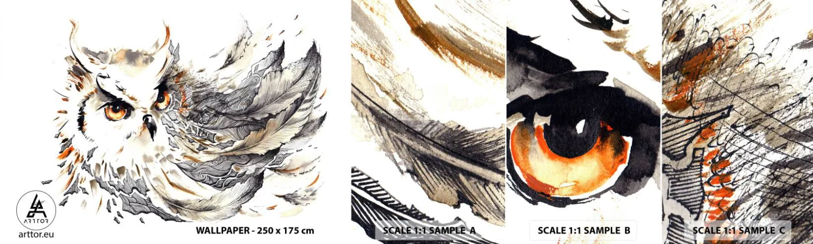 Échantillon de Papier Peint Autocollant Deluxe Sticker - Elle vient du monde de la magie - Oiseau, Hibou, Graphique - 100x30 cm