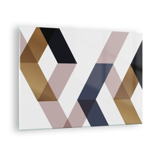 Impression sur verre - Image sur verre - Motif géométrique dans les tons or et beige - 70x50cm - Plats et angles - Décoration murale moderne pour le salon et la chambre ARTTOR