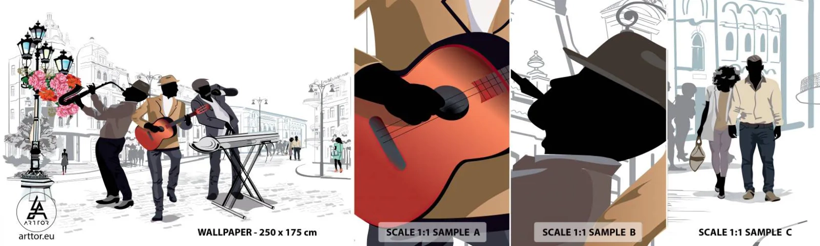 Échantillon de Papier Peint Autocollant Deluxe Sticker - Musique de rue - Musique, Guitare, Groupe - 100x30 cm