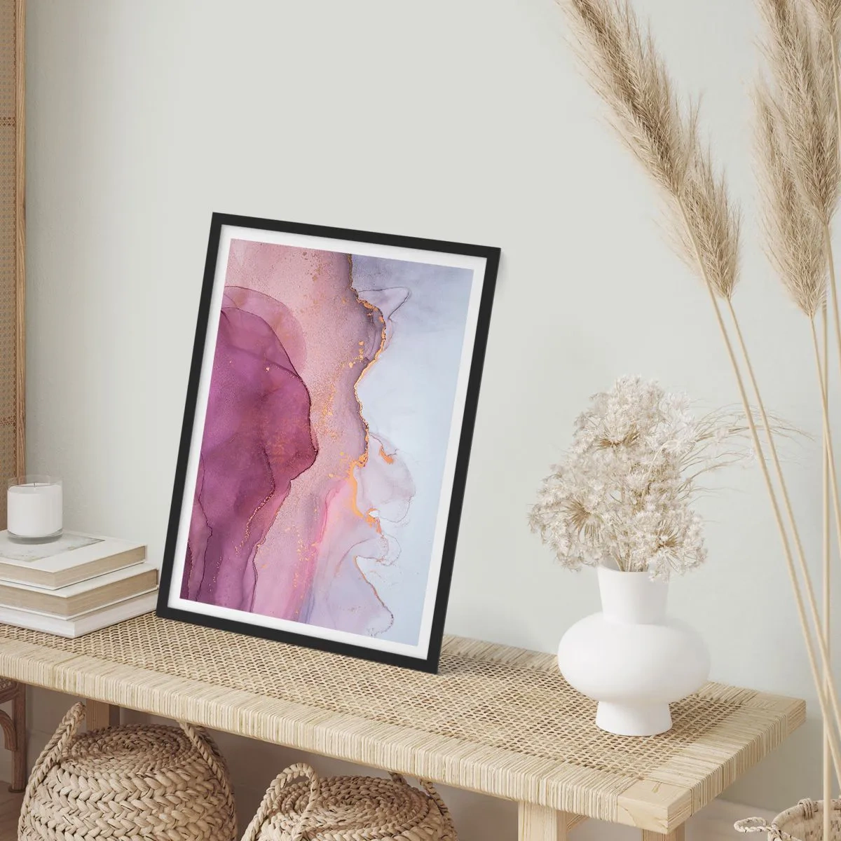 Affiche dans un cadre noir - Poster - Vagues lilas et violettes - 40x50 cm