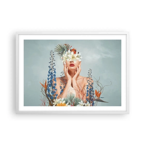 Affiche dans un cadre blanc - Poster - Femme - fleur - 70x50 cm