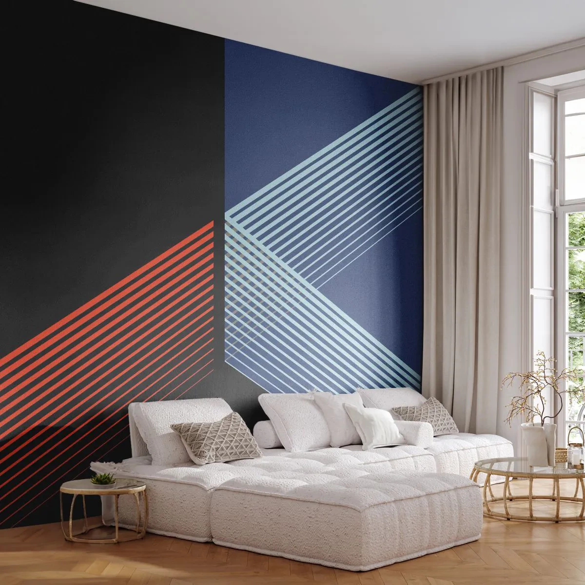 Papier Peint Photo Premium Sand - Abstraction moderne avec des lignes géométriques aux couleurs sombres - 100x70cm - Histoire simple - Décoration murale moderne pour le salon et la chambre ARTTOR