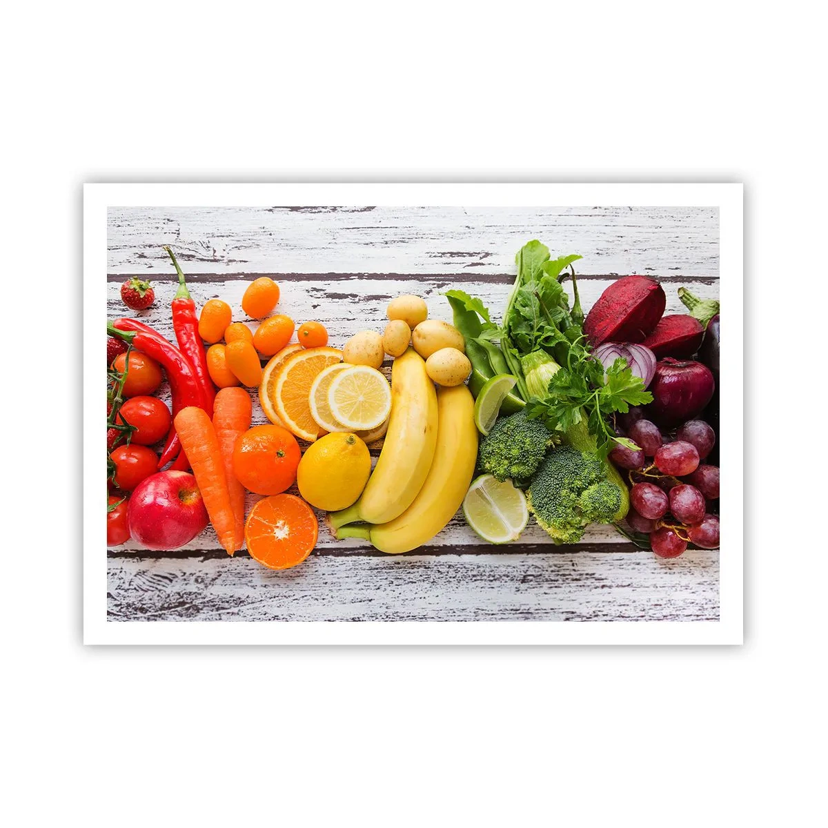Affiche - Poster - Fruits et légumes colorés sur fond de bois - 100x70cm - Ce n'est pas suffisant? - Décoration murale moderne pour le salon et la chambre ARTTOR