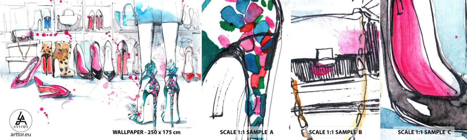 Échantillon de Papier Peint Autocollant Deluxe Sticker - Sésame, ouvre-toi - Garde-robe Femme, Mode, Sac - 100x30 cm