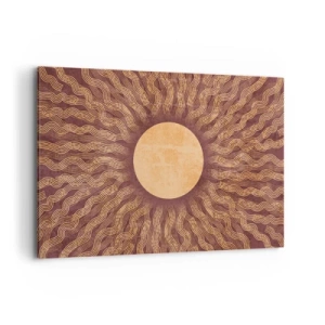Impression sur toile - Image sur toile - Motif ensoleillé avec des rayons sur un fond dans les tons marron - 120x80cm - Icône du soleil - Décoration murale moderne pour le salon et la chambre ARTTOR